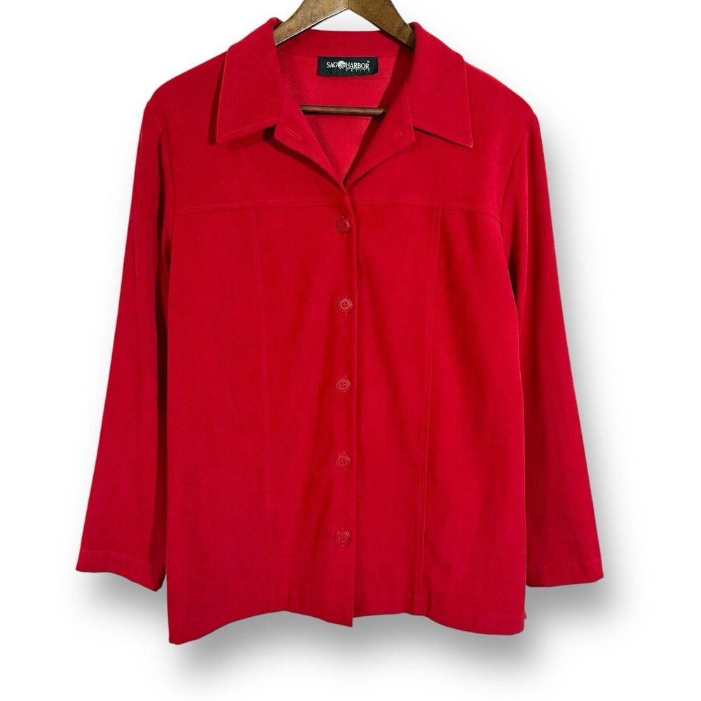 Sag Harbor Faux Suede Jacket | Petite Large | Velour Velvet | Classic‎ Red